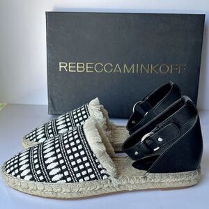 Rebecca Minkoff Vicky Embroidered Ankle Strap Espadrille Flats Shoes